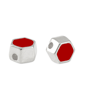 Metall Perlen DQ Hexagon Antik silber-red (nikkelvrij)
