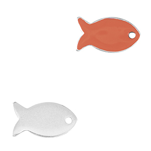 Metall Anh&auml;nger DQ Fisch Antik silber-coral red (nikkelvrij)