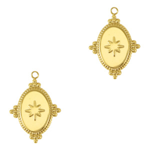 Stainless Steel - Rostfrei Stahl Anh&auml;nger Oval Stern Gold