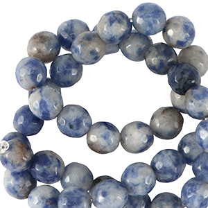 Naturstein Perlen Sodalith und Mikrokline 4mm Facett geschliffen Dark blue-white