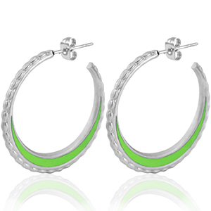 Ohrringe aus Stainless Steel - Rostfreiem Stahl Creolen 30mm Silver-neon green