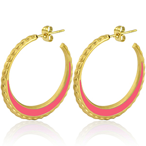 Ohrringe aus Stainless Steel - Rostfreiem Stahl Creolen 30mm Gold-bright pink