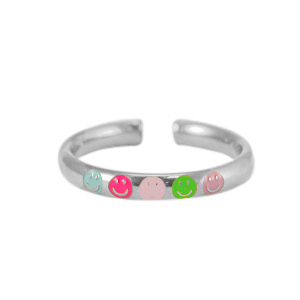 Ringe aus Stainless Steel - Rostfreiem Stahl Enamel Smiley Neon multicolour-silver