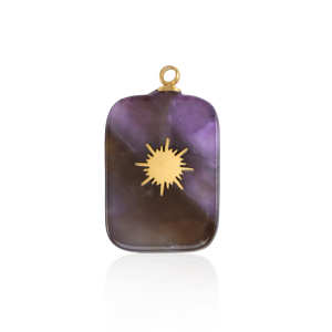 Stainless Steel - Rostfrei Stahl Anh&auml;nger Rectangle Sun Gold-purple