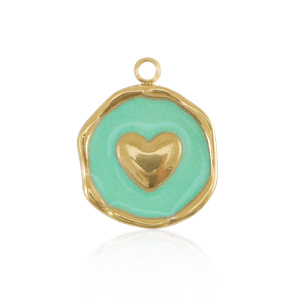 Stainless Steel - Rostfrei Stahl Anh&auml;nger Heart Gold-turquoise blue