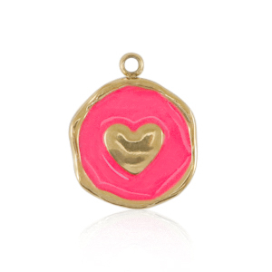 Stainless Steel - Rostfrei Stahl Anh&auml;nger Heart Gold-neon pink