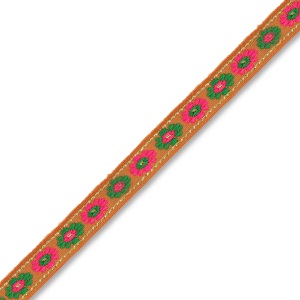 Schmuckband mit Blumen Brown-green-pink