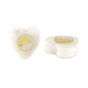 Glasperlen Herz shell look Yin & Yang White-gold