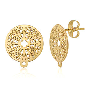 Stainless Steel - Rostfrei Stahl Schmuckzubeh&ouml;r Ohrringe / Ohrstecker 14mm mit &Ouml;se Gold