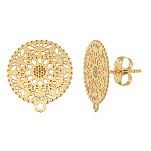 Stainless Steel - Rostfrei Stahl Schmuckzubeh&ouml;r Ohrringe / Ohrstecker 15mm mit &Ouml;se Gold