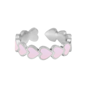 Ringe aus Stainless Steel - Rostfreiem Stahl Enamel Herz Pink-silver