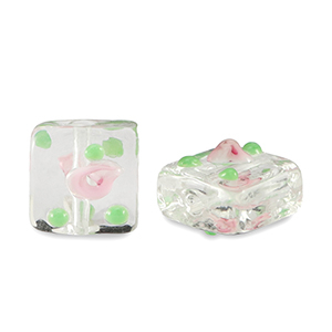 Handbemalt Glasperlen Viereck Blume Transparent-pink