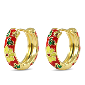 Brass TQ Metall Creolen mit Enamel Flower Gold-red yellow