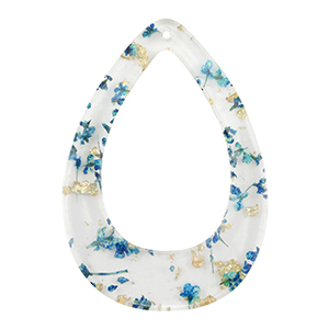 Resin Anh&auml;nger mit getrockneter Blume Tropfen Blue-gold