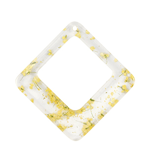 Resin Anh&auml;nger mit getrockneter Blume Raute Yellow
