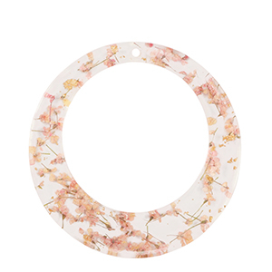 Resin Anh&auml;nger mit getrockneter Blume 39mm Gold-Light Pink