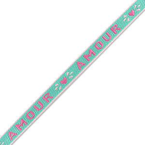 Schmuckband mit Text "amour" Dark turquoise-fuchsia