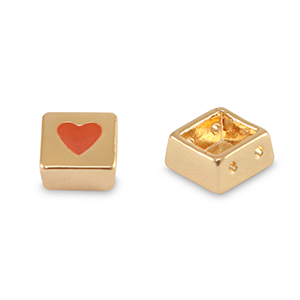 Tile beads Viereck Gold-coral red