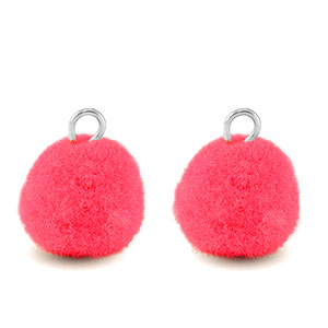 Pompom Anh&auml;nger mit &Ouml;se 10mm Silver-hot pink