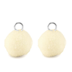Pompom Anh&auml;nger mit &Ouml;se 10mm Silver-off white