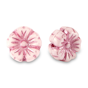 B&ouml;hmische Perlen Blume 9mm Magenta pink metallic-white