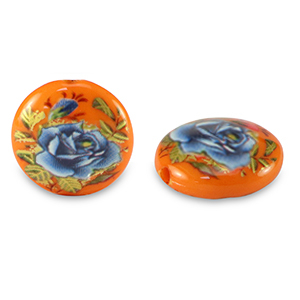 Glasperlen 14mm Blume Orange-blue