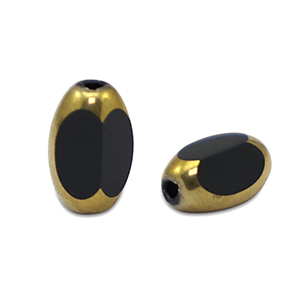Glasperlen oval Facett Black-gold