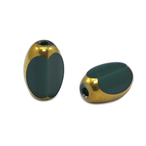 Glasperlen oval Facett Dark green-gold