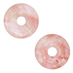 Naturstein Anh&auml;nger Glas Donut 20mm Pink-transparent