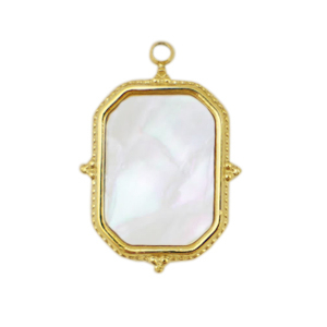 Stainless Steel - Rostfrei Stahl Anh&auml;nger Muschel Salzwasserperlmutt Rechteck Gold-white (Naturliche Farbe Muschel)
