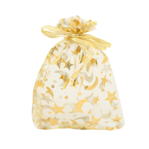 Schmuckbeutel Organza 9x12cm Mond und Stern Golden yellow-gold
