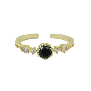 Brass TQ Metall Ring Zirkonia Gold-crystal black