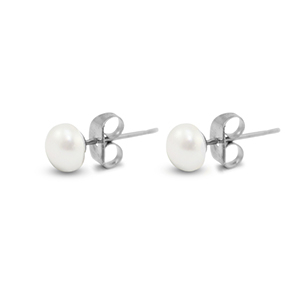 Ohrringe / Ohrstecker aus Stainless Steel - Rostfreiem Stahl Perlen 6mm Silver-pearl white