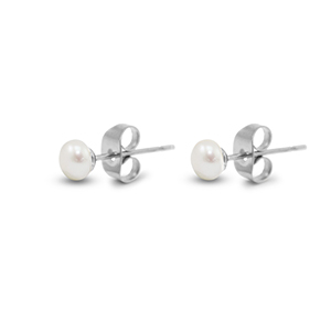 Ohrringe / Ohrstecker aus Stainless Steel - Rostfreiem Stahl Perlen 5mm Silver-pearl white
