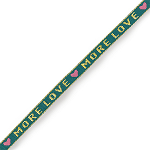 Schmuckband mit Text "more love" Teal blue-gold