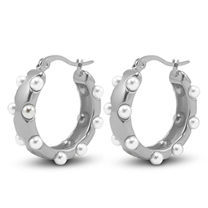 Ohrringe aus Stainless Steel - Rostfreiem Stahl Imitationsperlen Silver