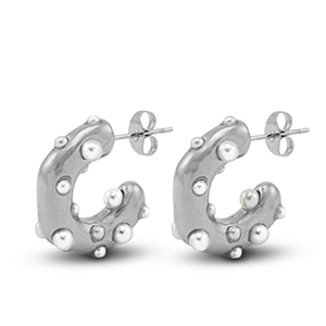 Ohrringe / Ohrstecker aus Stainless Steel - Rostfreiem Stahl Imitationsperlen Silver