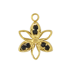Stainless Steel - Rostfrei Stahl Anh&auml;nger Blume Gold / Black