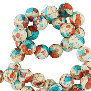 Perlen Keramik 6mm White-red blue