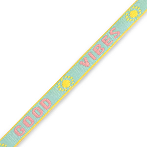 Schmuckband mit Text "good vibes" Turquoise-pink-yellow