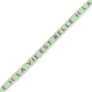 Schmuckband mit Text "la vie est belle" Mint green-purple