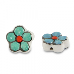 Keramik Perlen Blume Green-blue-red