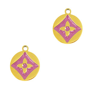 Stainless Steel - Rostfrei Stahl Anh&auml;nger Runden Blume Gold-purple