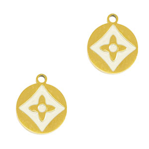 Stainless Steel - Rostfrei Stahl Anh&auml;nger Runden Blume Gold-white