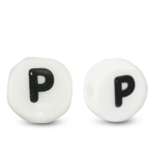 Buchstaben Perlen aus Keramik P White-black