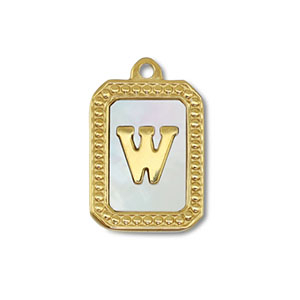 Stainless Steel - Rostfrei Stahl  Anh&auml;nger Muschel Salzwasserperlmutt Initiale W Gold-white (Naturliche Farbe Muschel)