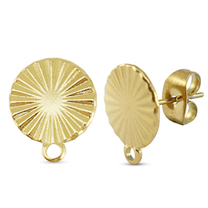 Stainless Steel - Rostfrei Stahl Schmuckzubeh&ouml;r Ohrringe / Ohrstecker rund mit &Ouml;se Gold