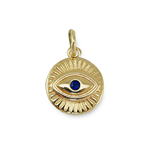 Brass TQ Metall Anh&auml;nger Zirkonia Nazar Auge Gold-dark blue