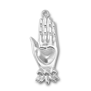 Metall Anh&auml;nger Hand mit Herz Silver
