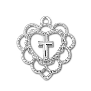 Metall Anh&auml;nger Herz mit Kreuz Silver